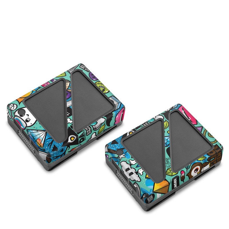 DJI Inspire 2 Battery Skin design of Cartoon, Art, Pattern, Design, Illustration, Visual arts, Doodle, Psychedelic art, with black, blue, gray, red, green colors