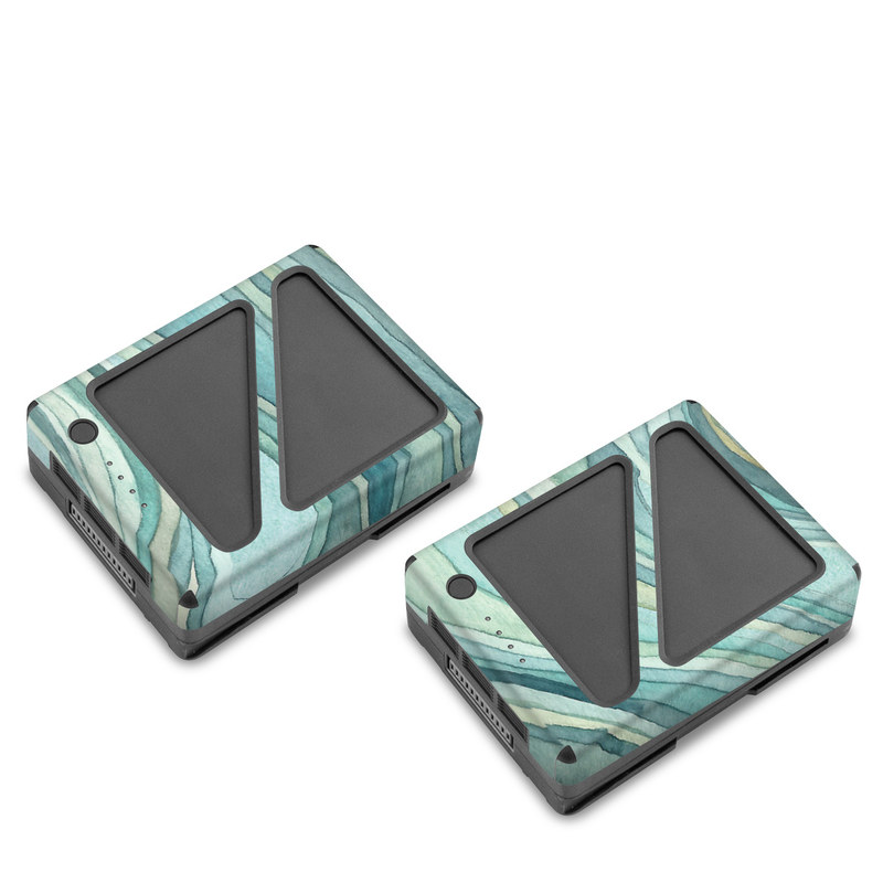 DJI Inspire 2 Battery Skin design of Aqua, Blue, Pattern, Turquoise, Teal, Water, Design, Line, Wave, Textile, with gray, blue colors