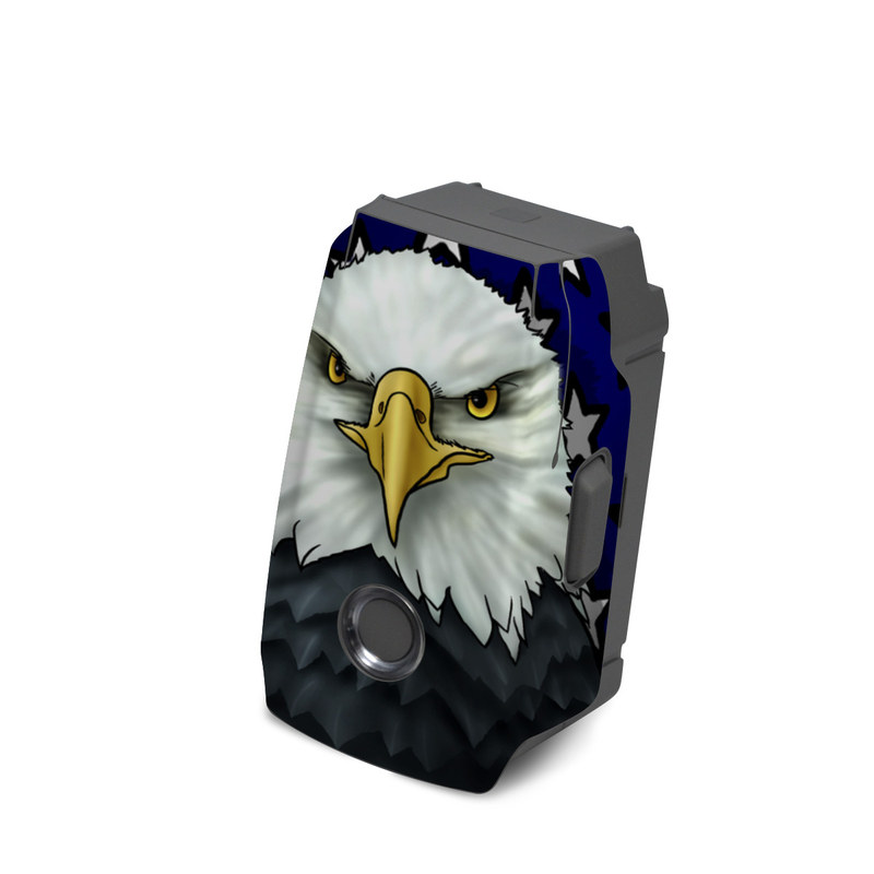 DJI Mavic 2 Battery Skin design of Bald eagle, Eagle, Bird, Bird of prey, Accipitridae, Beak, Accipitriformes, Sea eagle, Flag, with white, gray, blue, yellow, red colors