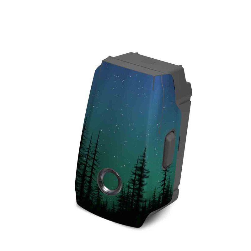 DJI Mavic 2 Battery Skin design of Aurora, Nature, Sky, shortleaf black spruce, Natural landscape, Tree, Wilderness, Natural environment, Biome, Spruce-fir forest, with blue, purple, green, black colors