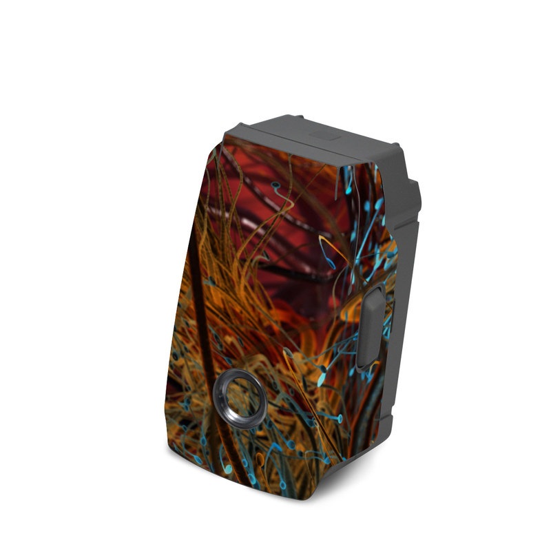 DJI Mavic 2 Battery Skin design of Orange, Tree, Electric blue, Organism, Fractal art, Plant, Art, Graphics, Space, Psychedelic art, with orange, blue, red, yellow, purple colors