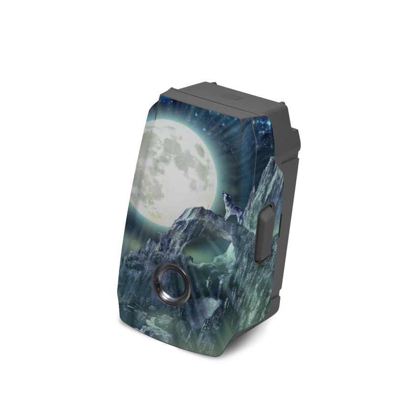 DJI Mavic 2 Battery Skin design of Cg artwork, Fictional character, Darkness, Werewolf, Illustration, Wolf, Mythical creature, Graphic design, Dragon, Mythology, with black, blue, gray, white colors