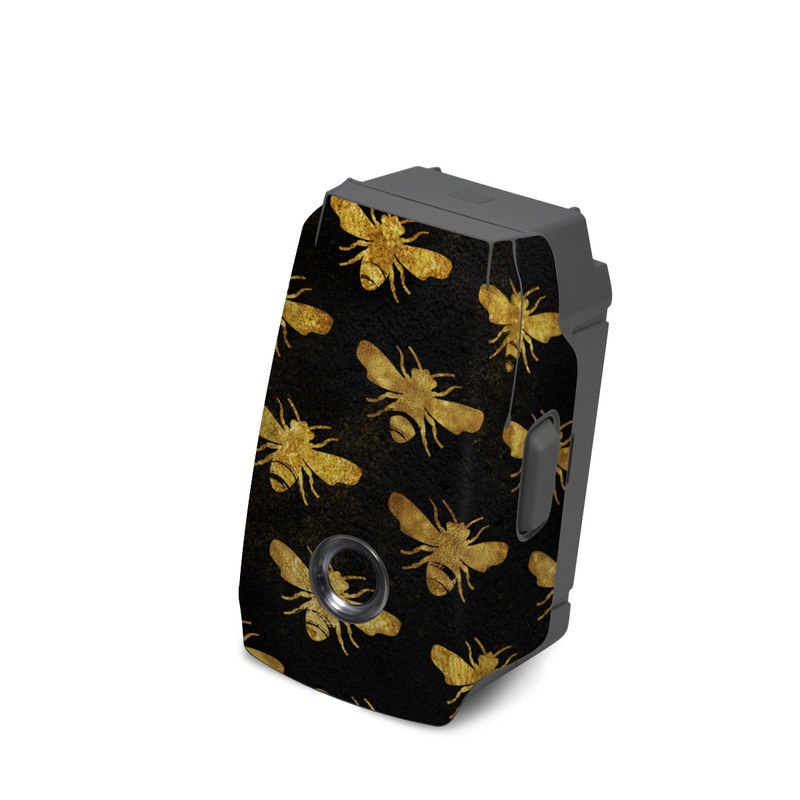 DJI Mavic 2 Battery Skin design of Pattern, Yellow, Flower, Design, Plant, Wildflower, Textile, Metal, with black, yellow colors