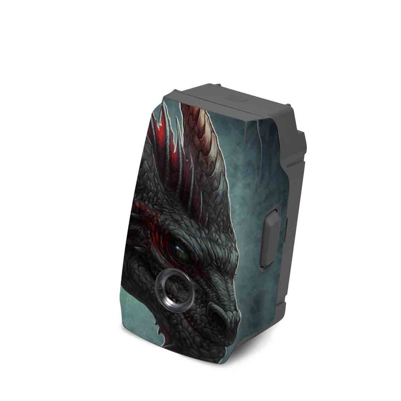 DJI Mavic 2 Battery Skin design of Dragon, Fictional character, Mythical creature, Demon, Cg artwork, Illustration, Green dragon, Supernatural creature, Cryptid, with red, gray, blue colors