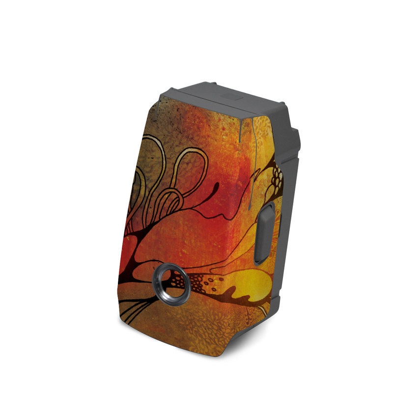 DJI Mavic 2 Battery Skin design of Yellow, Orange, Art, Branch, Leaf, Graphic design, Visual arts, Pattern, Design, Modern art, with black, red, orange, yellow colors