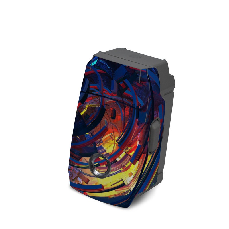 DJI Mavic 2 Battery Skin design of Blue, Water, Circle, Vortex, Electric blue, Wave, Liquid, Graphics, Pattern, Colorfulness, with blue, orange, yellow colors