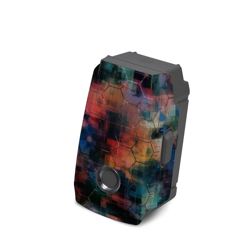 DJI Mavic 2 Battery Skin design of Blue, Colorfulness, Pattern, Psychedelic art, Art, Sky, Design, Textile, Dye, Modern art, with black, blue, red, gray, green colors