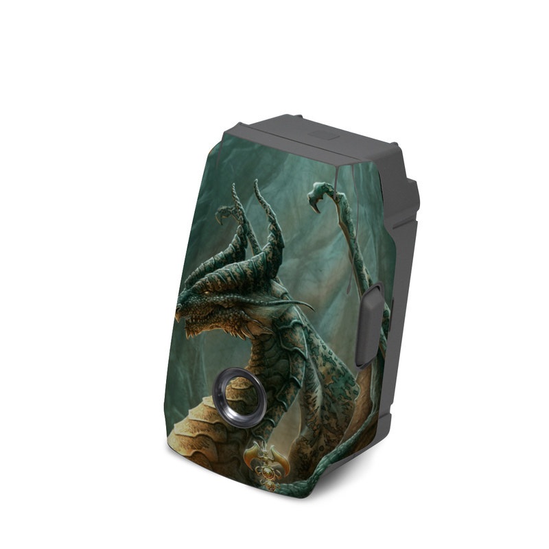 DJI Mavic 2 Battery Skin design of Dragon, Cg artwork, Mythology, Fictional character, Mythical creature, Art, Illustration, Cryptid, Sculpture, Demon, with black, green, red, gray, blue colors