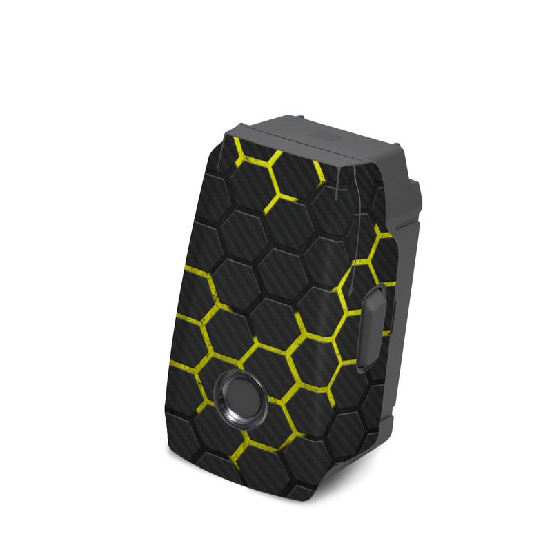 DJI Mavic 2 Battery Skin design of Black, Pattern, Yellow, Mesh, Net, Chain-link fencing, Design, Metal, with black, gray, yellow colors