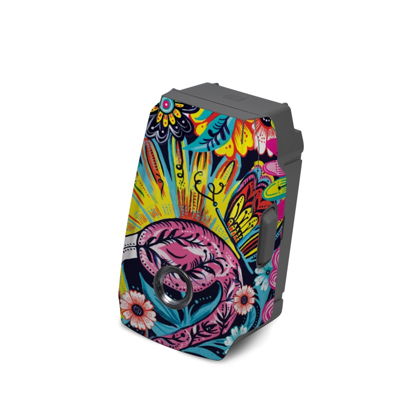 DJI Mavic 2 Battery Skin design of Psychedelic art, Pattern, Visual arts, Art, Design, Textile, Illustration, Plant, Graphic design, Drawing, with pink, yellow, black, blue, white colors