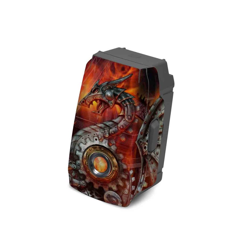 DJI Mavic 2 Battery Skin design of Dragon, Demon, Cg artwork, Illustration, Fictional character, Fractal art, Flame, Art, Mythology, Supernatural creature, with red, black, orange, pink, green colors