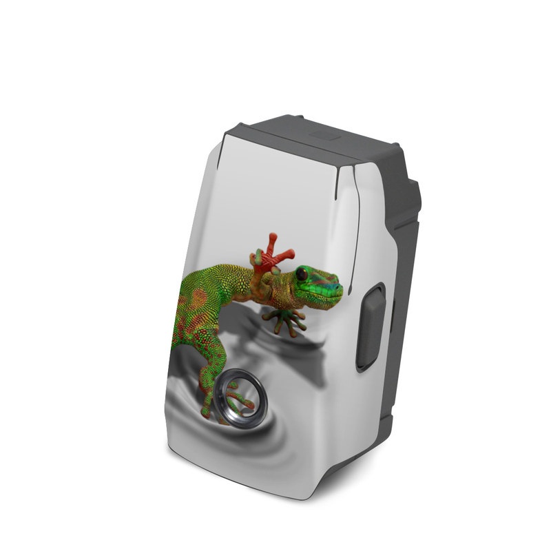 DJI Mavic 2 Battery Skin design of Lizard, Reptile, Gecko, Scaled reptile, Green, Iguania, Animal figure, Wall lizard, Fictional character, Iguanidae, with white, gray, black, red, green colors