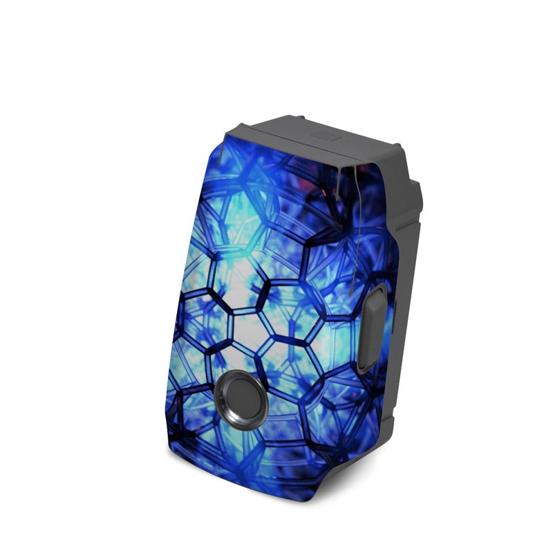 DJI Mavic 2 Battery Skin design of Blue, Fractal art, Red, Light, Pattern, Lighting, Art, Kaleidoscope, Design, Psychedelic art, with black, blue, red colors