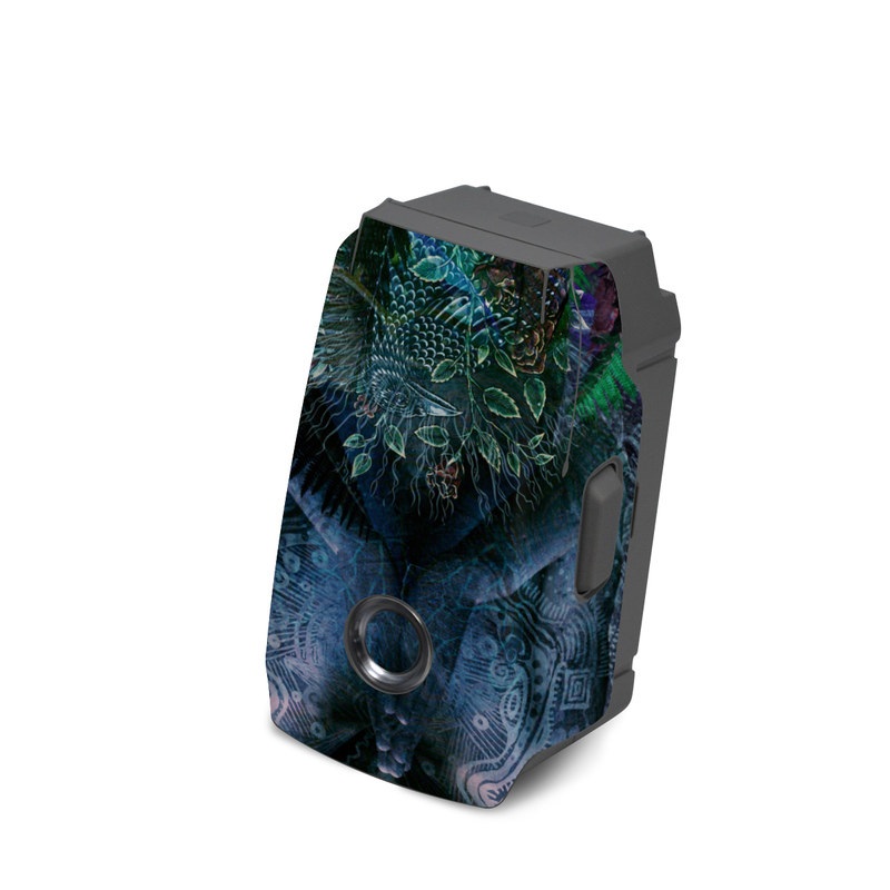 DJI Mavic 2 Battery Skin design of Psychedelic art, Fractal art, Art, Space, Organism, Earth, Sphere, Graphic design, Circle, Graphics, with blue, green, gray, purple, pink, black, white colors