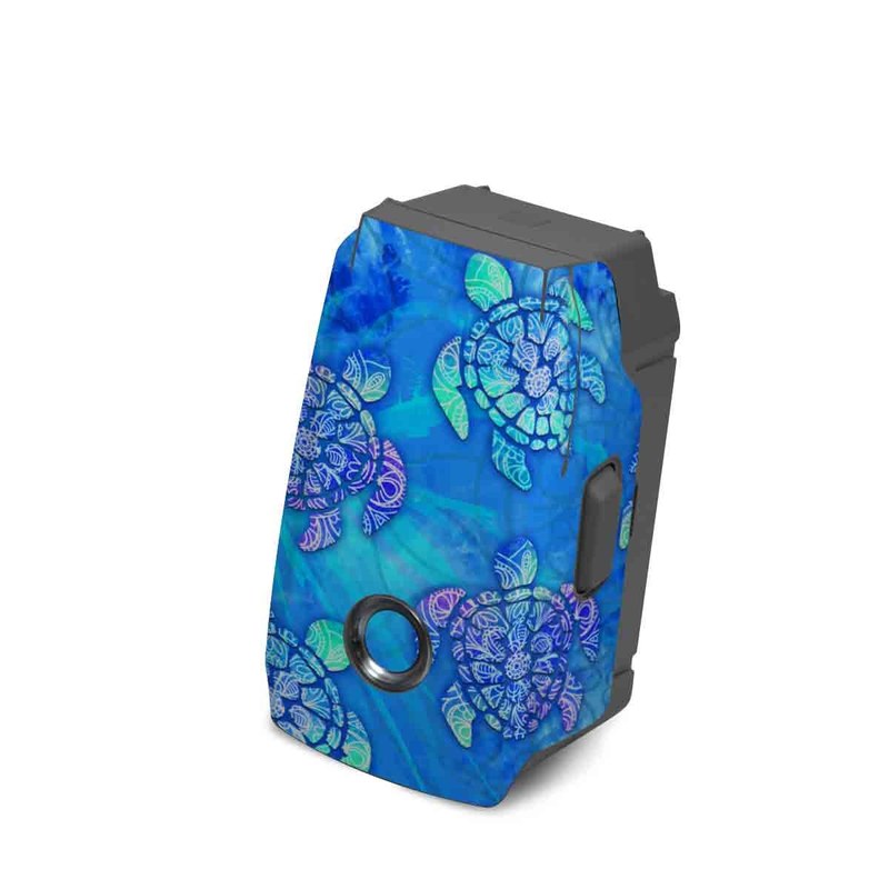 DJI Mavic 2 Battery Skin design of Blue, Pattern, Organism, Design, Sea turtle, Plant, Electric blue, Hydrangea, Flower, Symmetry, with blue, green, purple colors