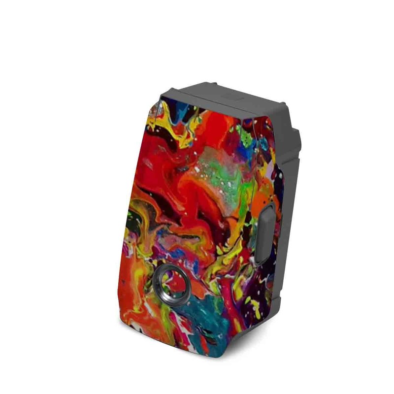 DJI Mavic 2 Battery Skin design of Colorfulness, Modern art, Acrylic paint, Painting, Visual arts, Art, Psychedelic art, Textile, Pattern, Paint, with red, yellow, green, orange, yellow colors