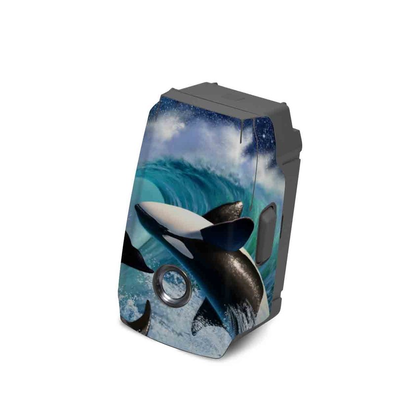 DJI Mavic 2 Battery Skin design of Dolphin, Short-beaked common dolphin, Sky, Cetacea, Killer whale, Marine mammal, Water, Illustration, Bottlenose dolphin, Common bottlenose dolphin, with black, blue, white, green colors