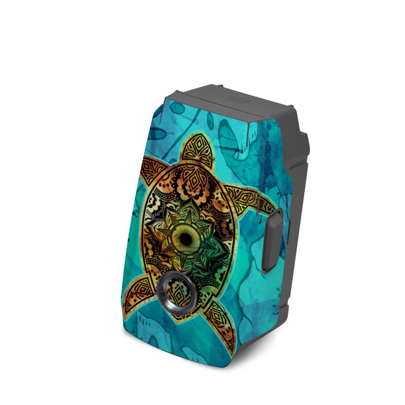 DJI Mavic 2 Battery Skin design of Sea turtle, Green sea turtle, Turtle, Hawksbill sea turtle, Tortoise, Reptile, Loggerhead sea turtle, Illustration, Art, Pattern, with blue, black, green, gray, red colors