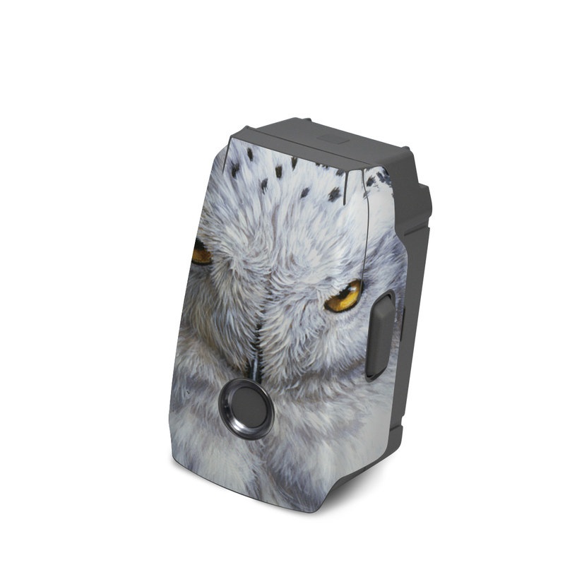 DJI Mavic 2 Battery Skin design of Owl, Bird, Bird of prey, Snowy owl, great grey owl, Close-up, Eye, Snout, Wildlife, Eastern Screech owl, with gray, white, black, blue, purple colors
