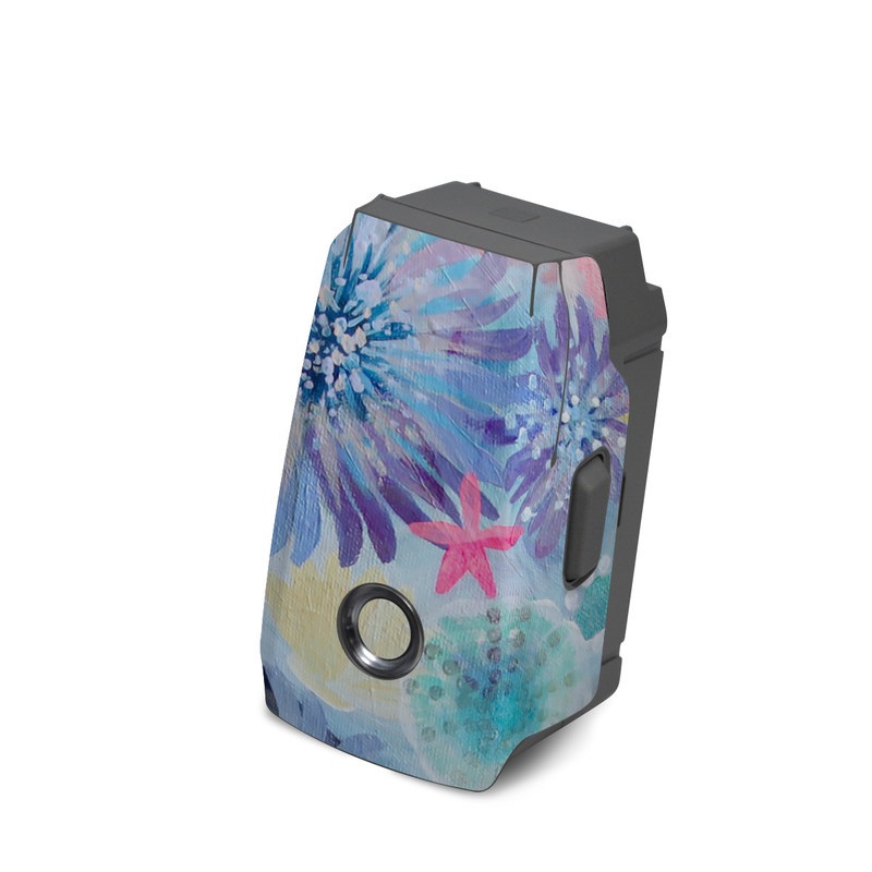 DJI Mavic 2 Battery Skin design of Pattern, Aqua, Textile, Design, Watercolor paint, Visual arts, Flower, Art, Plant, Illustration, with blue, orange, pink, purple, green, white colors