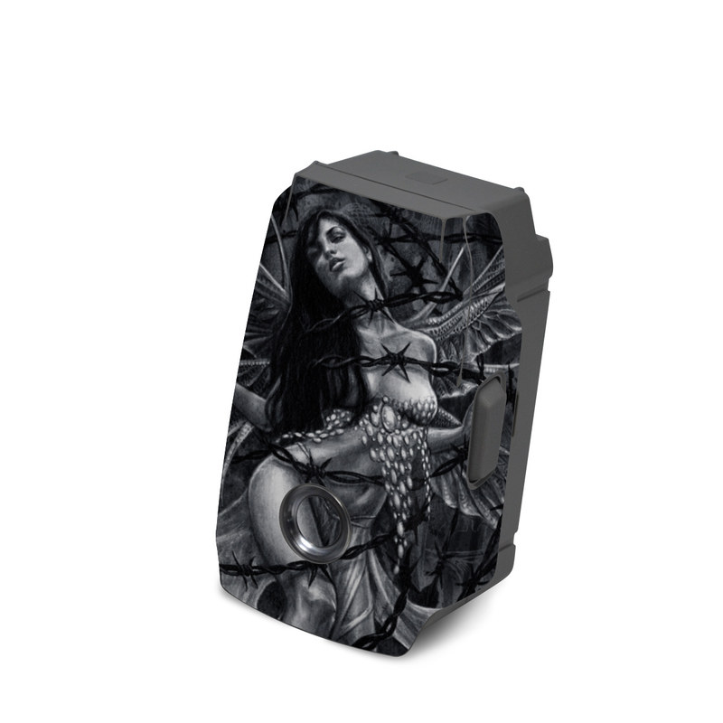 DJI Mavic 2 Battery Skin design of Illustration, Graphic design, Darkness, Fictional character, Black-and-white, Pattern, Graphics, Mythical creature, Circle, Wing, with black, white colors