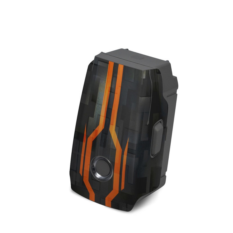 DJI Mavic 2 Battery Skin design of Orange, Font, Parallel, Pattern, Graphics, Rectangle, Logo, Brand, Graphic design, Event, with black, orange colors