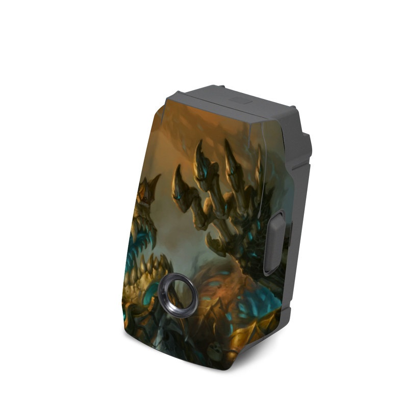 DJI Mavic 2 Battery Skin design of Dragon, Cg artwork, Fictional character, Mythical creature, Demon, Mythology, Illustration, Cryptid, Art, with orange, yellow, black, brown, blue, white colors