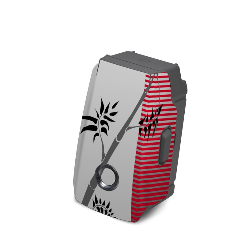 DJI Mavic 2 Battery Skin design of Botany, Plant, Branch, Plant stem, Tree, Bamboo, Pedicel, Black-and-white, Flower, Twig, with gray, red, black, white colors