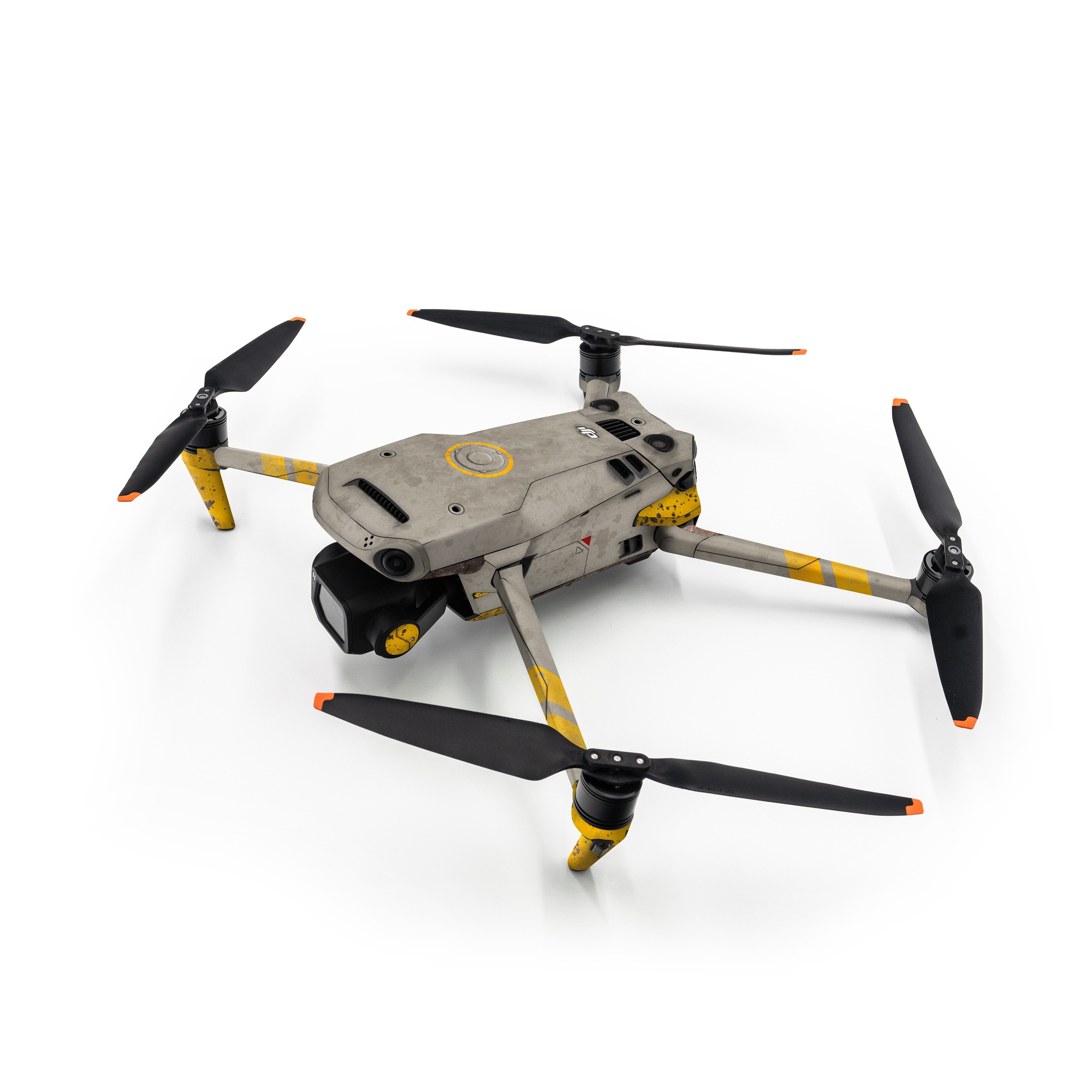 DJI Mavic 3 Skin design of Yellow, Wall, Line, Orange, Design, Concrete, Font, Architecture, Parallel, Wood, with gray, yellow, red, black colors
