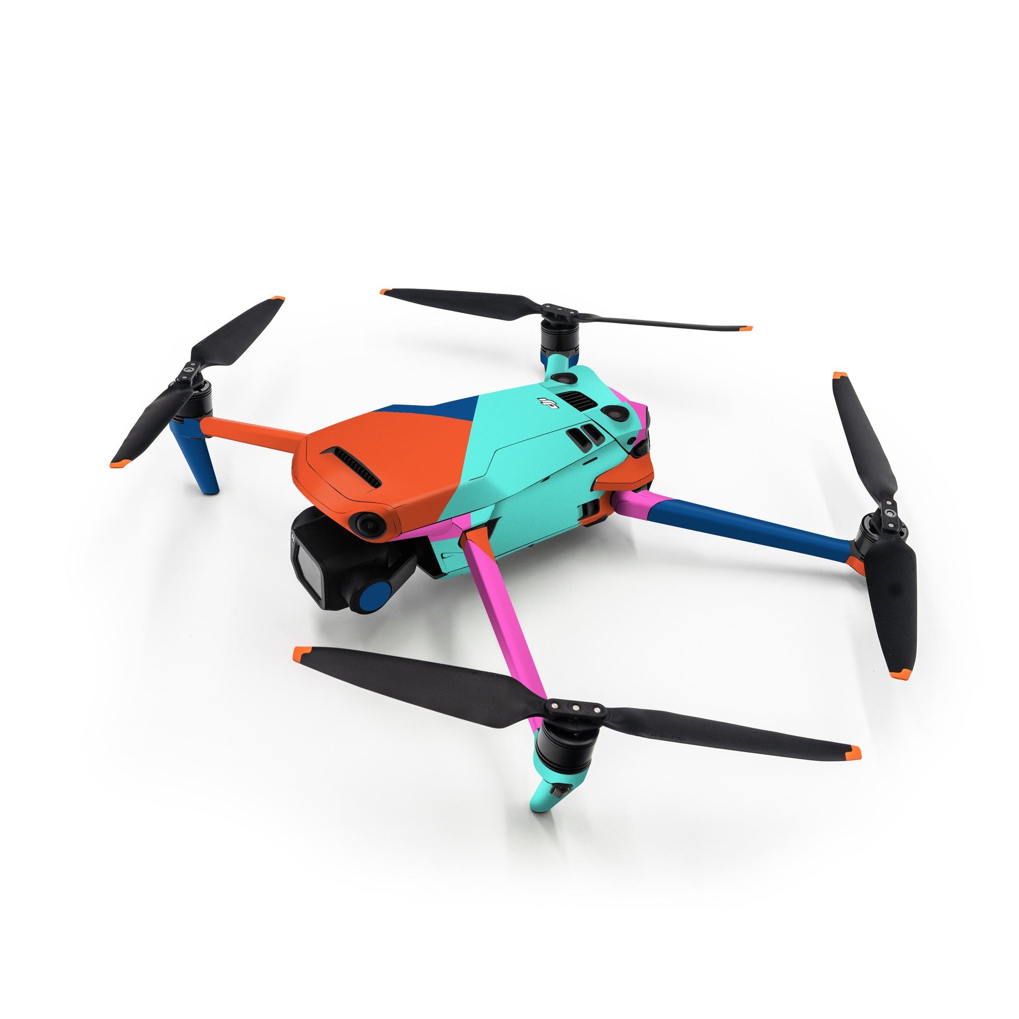 DJI Mavic 3 Skin design of Blue, Colorfulness, Turquoise, Line, Azure, Triangle, Pattern, Graphic design, Magenta with blue, pink, orange, red colors
