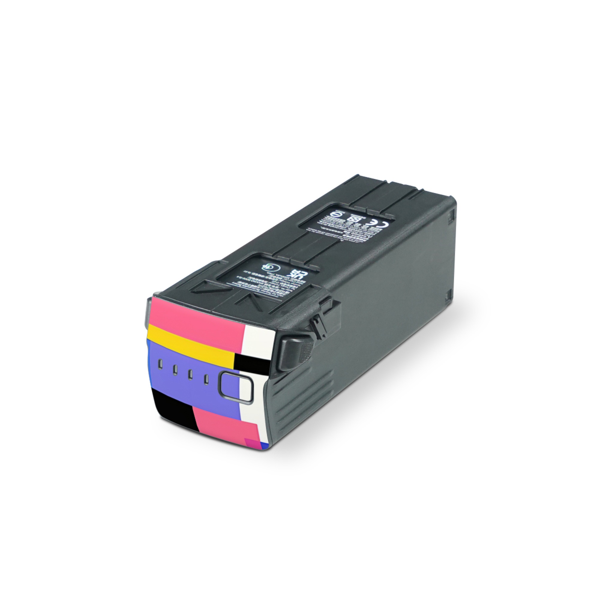DJI Mavic 3 Battery Skin design of White, Black, Rectangle, Font, Art, Red, Pattern, Tints and shades, Circle, Electric blue, with blue, white, black, yellow, pink, purple colors