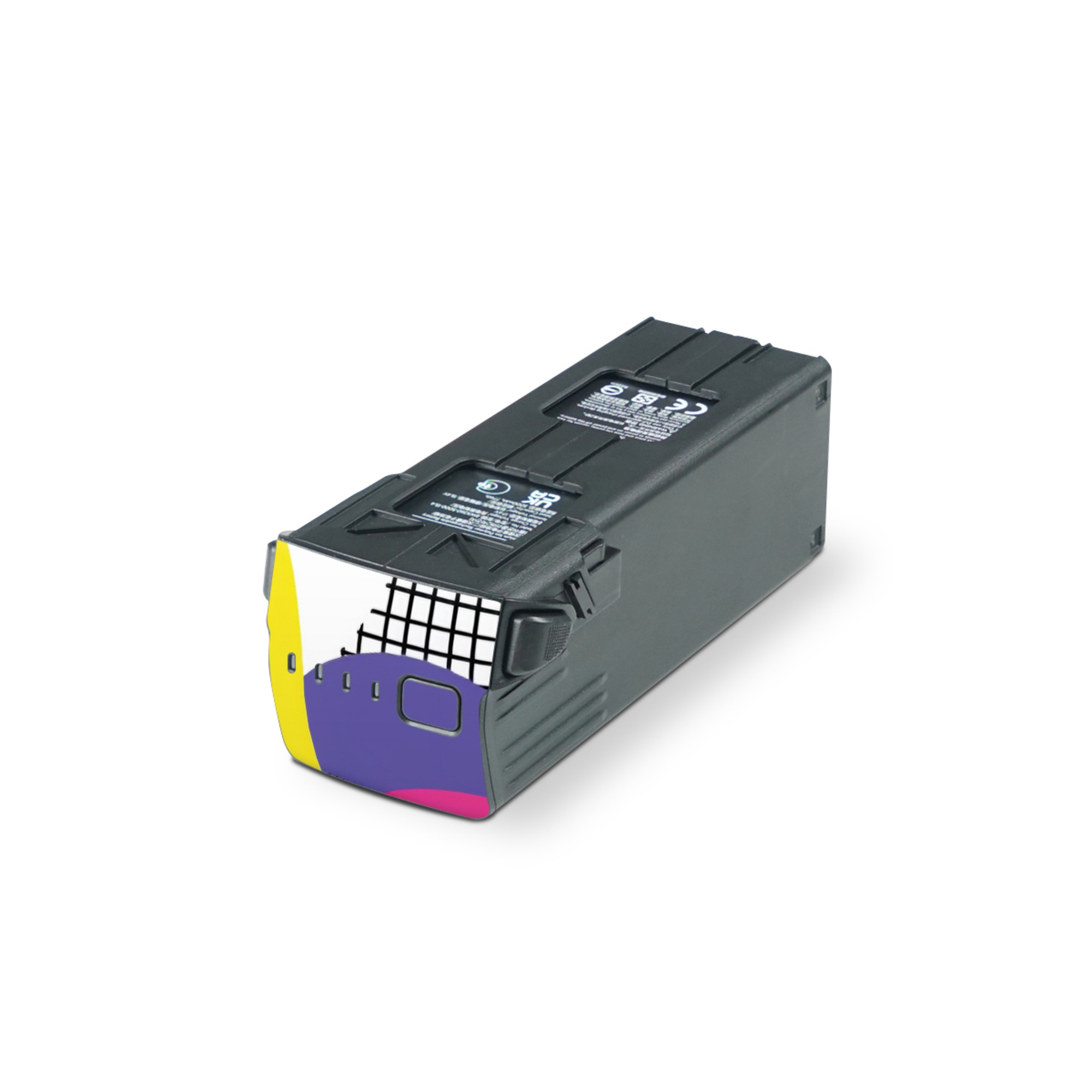 DJI Mavic 3 Battery Skin design of Rectangle, Textile, Art, Font, Line, Material property, Magenta, Pattern, Circle, Tints and shades, with pink, yellow, white, black, purple, blue colors