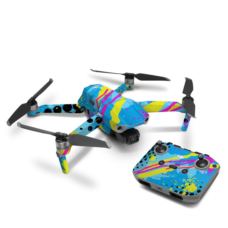 DJI Mavic Air 2 Skin design of Blue, Colorfulness, Graphic design, Pattern, Water, Line, Design, Graphics, Illustration, Visual arts, with blue, black, yellow, pink colors