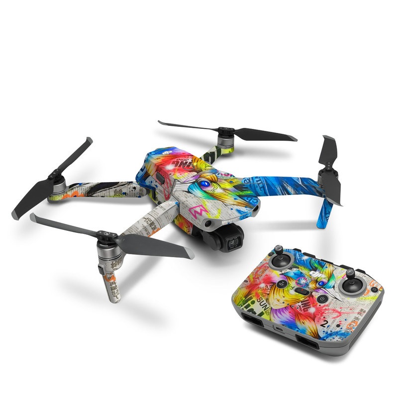 DJI Mavic Air 2 Skin design of Graphic design, Font, Art, Graphics, Illustration, with blue, red, orange, pink, white, black, yellow, green colors