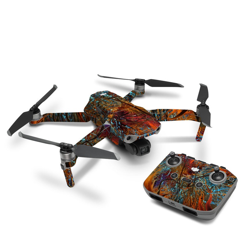 DJI Mavic Air 2 Skin design of Orange, Tree, Electric blue, Organism, Fractal art, Plant, Art, Graphics, Space, Psychedelic art, with orange, blue, red, yellow, purple colors