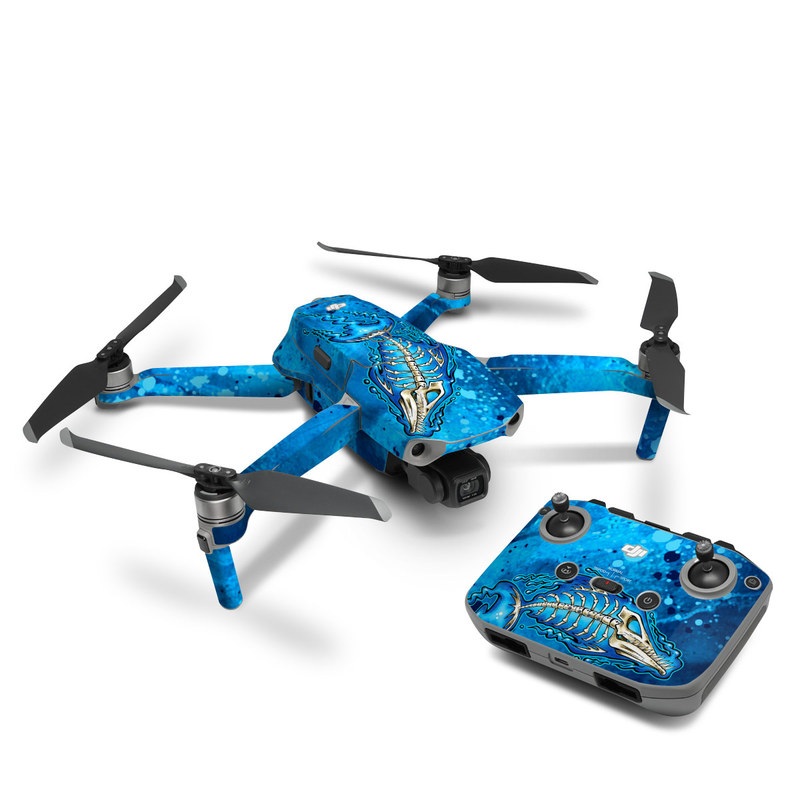 DJI Mavic Air 2 Skin design of Blue, Water, Aqua, Electric blue, Illustration, Graphic design, Liquid, Graphics, Marine biology, Art, with blue, white colors