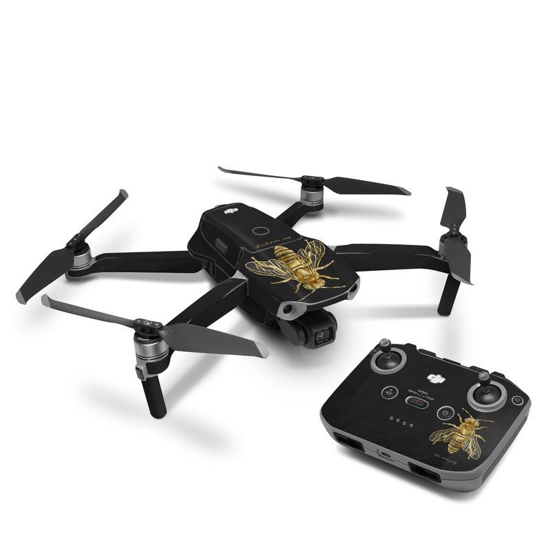 DJI Mavic Air 2 Skin design of Insect, Invertebrate, Membrane-winged insect, Arthropod, Pest, Net-winged insects, Bee, Cicada, Macro photography, Pollinator, with black, yellow, white colors
