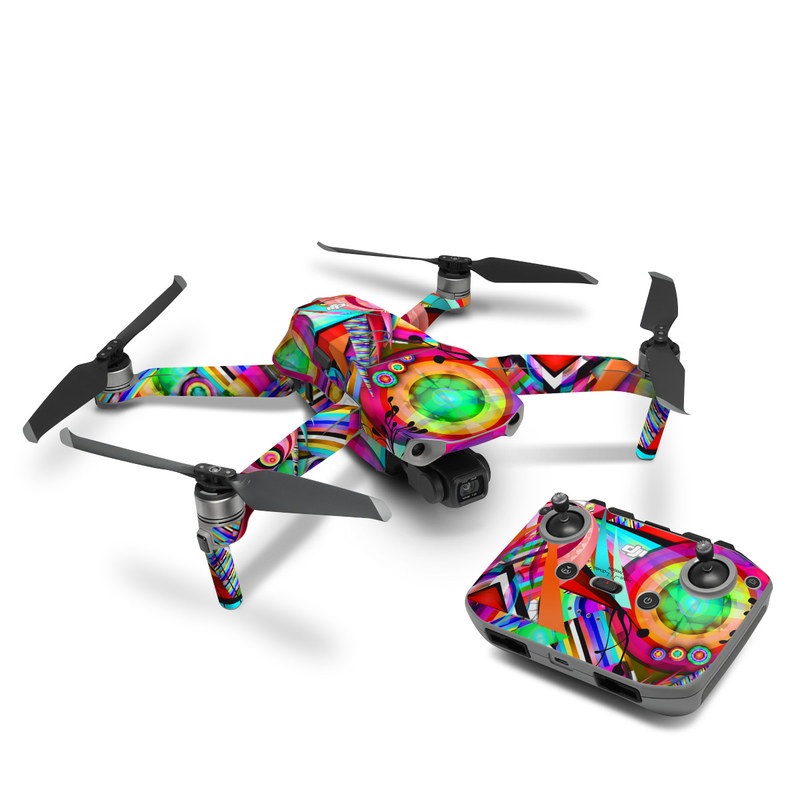 DJI Mavic Air 2 Skin design of Psychedelic art, Pattern, Design, Graphic design, Colorfulness, Visual arts, Circle, Art, with red, pink, green, yellow, orange colors