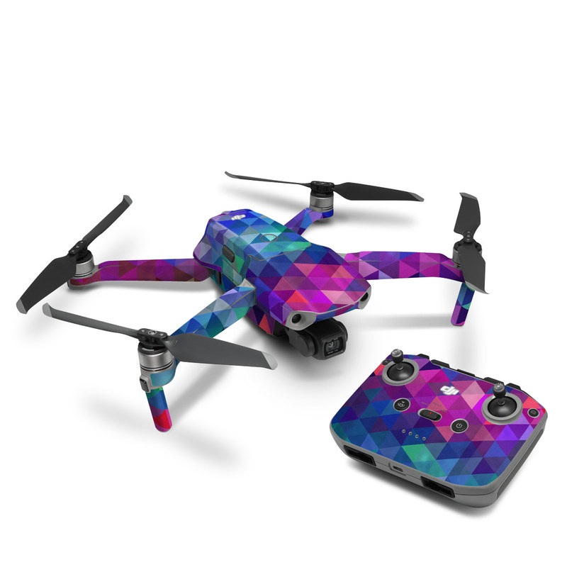 DJI Mavic Air 2 Skin design of Purple, Violet, Pattern, Blue, Magenta, Triangle, Line, Design, Graphic design, Symmetry, with blue, purple, green, red, pink colors
