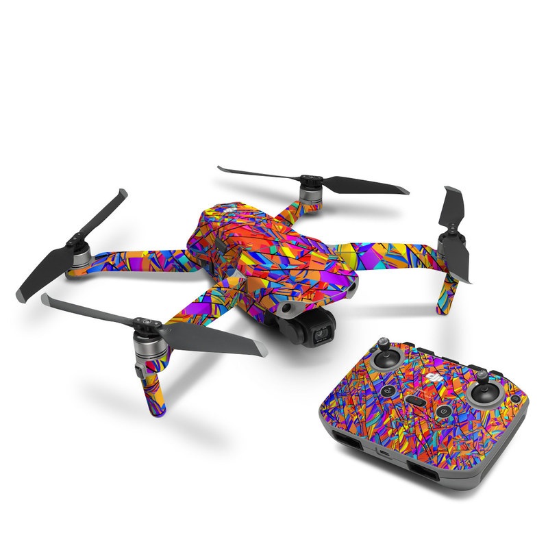 DJI Mavic Air 2 Skin design of Pattern, Psychedelic art, Line, Visual arts, Art, with orange, yellow, blue, purple, pink colors