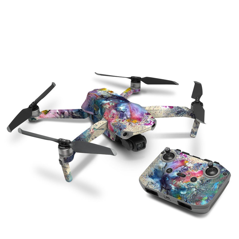 DJI Mavic Air 2 Skin design of Watercolor paint, Painting, Acrylic paint, Art, Modern art, Paint, Visual arts, Space, Colorfulness, Illustration, with gray, black, blue, red, pink colors