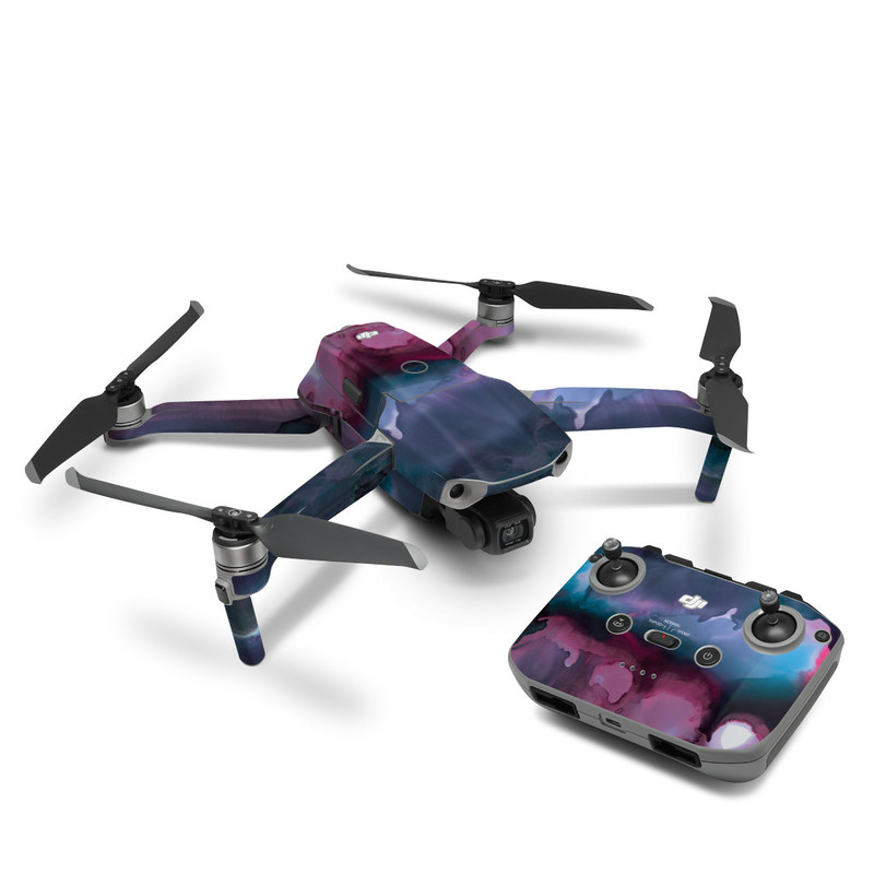 DJI Mavic Air 2 Skin design of Watercolor paint, Purple, Painting, Ice, Magenta, Sky, Art, Cloud, Paint, Modern art, with black, white, purple, blue, red colors