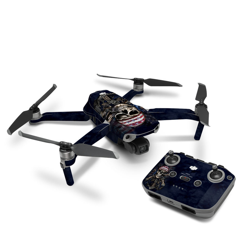 DJI Mavic Air 2 Skin design of Skull, Bone, Skeleton, Illustration, Outerwear, T-shirt, Flag, Art, with black, gray, red colors
