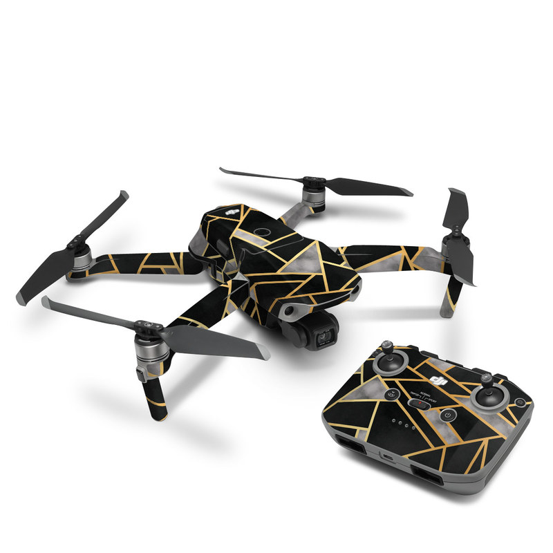 DJI Mavic Air 2 Skin design of Pattern, Triangle, Yellow, Line, Tile, Floor, Design, Symmetry, Architecture, Flooring, with black, gray, yellow colors