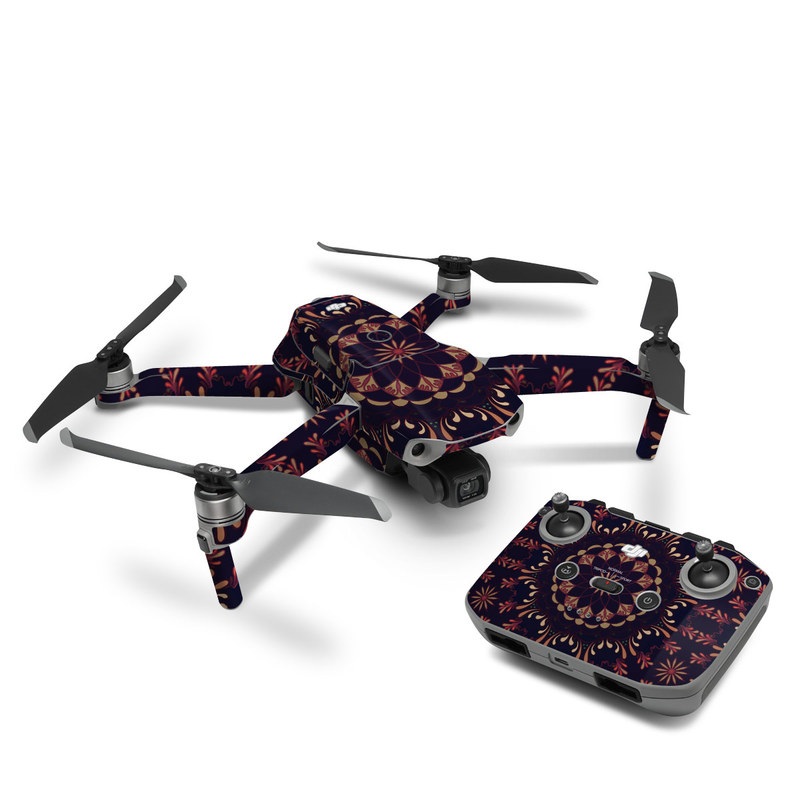 DJI Mavic Air 2 Skin design of Pattern, Brown, Red, Symmetry, Textile, Design, Visual arts, Tapestry, Kaleidoscope, with black, red, orange, yellow, brown colors