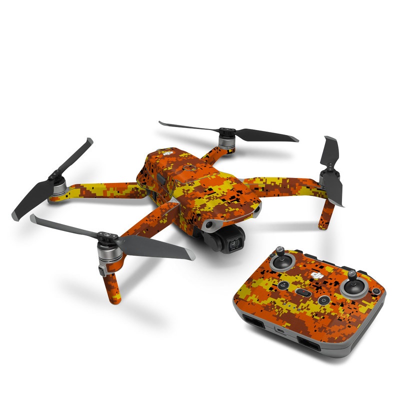 DJI Mavic Air 2 Skin design of Orange, Yellow, Leaf, Tree, Pattern, Autumn, Plant, Deciduous, with red, green, black colors