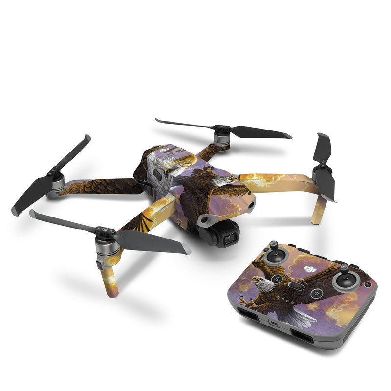 DJI Mavic Air 2 Skin design of Bird, Bird of prey, Bald eagle, Vertebrate, Eagle, Accipitriformes, Accipitridae, Golden eagle, Beak, Hawk, with gray, black, green, red, purple colors