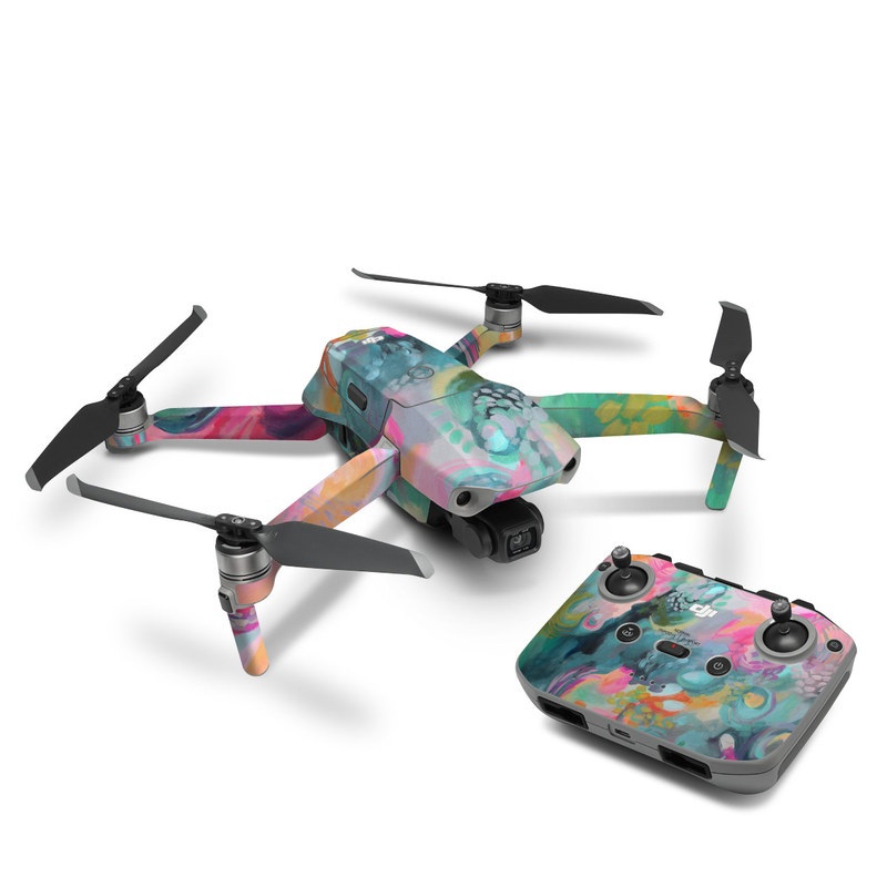 DJI Mavic Air 2 Skin design of Painting, Acrylic paint, Modern art, Art, Pink, Visual arts, Watercolor paint, Pattern, Illustration, Paint, with blue, pink, orange, yellow, green, purple colors