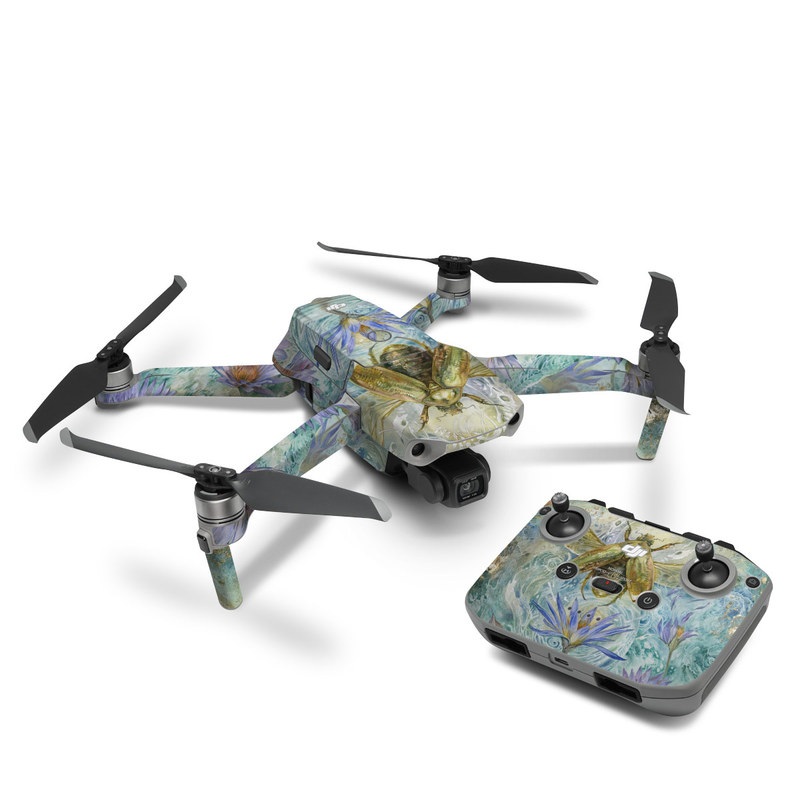 DJI Mavic Air 2 Skin design of Painting, Fictional character, Art, Flower, Watercolor paint, Plant, Wildflower, Angel, Honeybee, Mythology, with blue, yellow, brown, purple, red, white colors