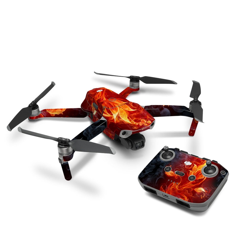 DJI Mavic Air 2 Skin design of Flame, Fire, Heat, Red, Orange, Fractal art, Graphic design, Geological phenomenon, Design, Organism, with black, red, orange colors